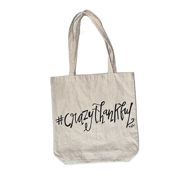 Unbranded Handbags - #CrazyThankful Cream Canvas Tote Bag Crazy Thankful Black Logo Medium Shoulder